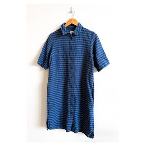 OFFON • Oversize Linen Shirt Dress in Navy & Blue Stripes